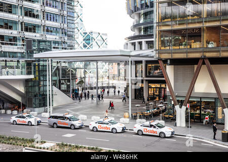 Sydney taxis wait for fares at the barangaroo office development in Sydney city centre,Australia Stock Photo