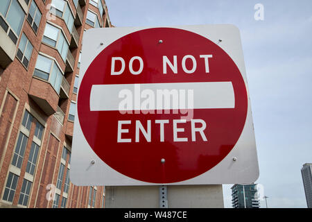 do not enter red circle warning sign on an off ramp of the interstate highway in Chicago IL USA Stock Photo