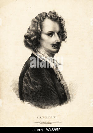 Sir Anthony Van Dyck, Flemish Baroque artist, 1599-1641. Lithograph after a drawing by HVH from Portraits of the most celebrated painters of all the schools, Ackermann, London, 1827. Stock Photo