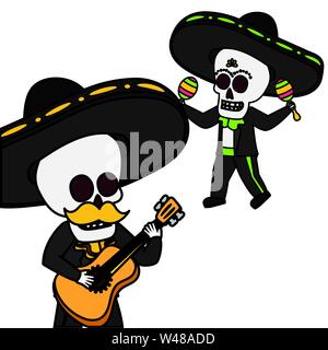 skeletons musician with guitar maracas viva mexico Stock Vector