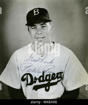 Autographed portrait of  PeeWee Reese a star player for the Brooklyn Dodgers in the 1940s and 1950s. Stock Photo