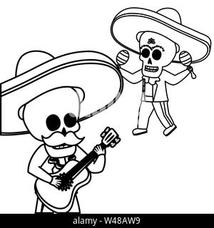 skeletons musician with guitar maracas viva mexico Stock Vector