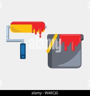 roller paint brush with paint cans vector illustration Stock Vector