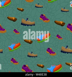 Shoes Flat Color Background Seamless Pattern Stock Vector