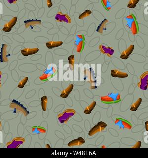Shoes Flat Color Background Seamless Pattern Stock Vector