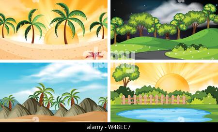 Set of different outdoor scenes illustration Stock Vector