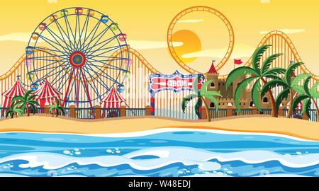 Amusement park on the beach illustration Stock Vector