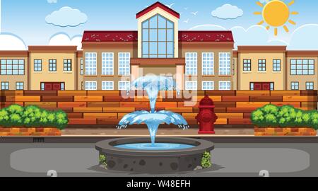 Street scene with water foutain illustration Stock Vector