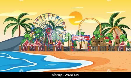 amusement psrk on beach scene illustration Stock Vector