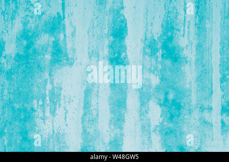 Turquoise Grunge Concrete Wall Texture with Weathered Paint Stains, Abstract Teal Background for Design, Vintage Distressed Surface Stock Photo