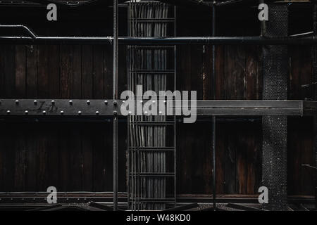 Industrial Exposed Ceiling With Timber Boards Steel Beams And