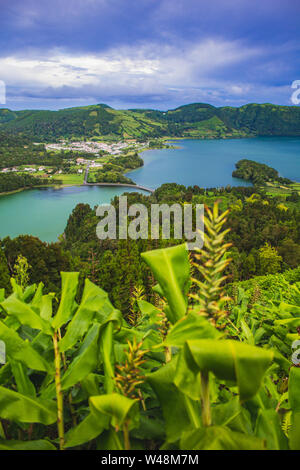 View over 'Lagoa das Sete Cidades', Sao Miguel Island, Azores, Portugal Stock Photo