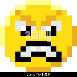 Emoticon Face Pixel Art 8 Bit Video Game Icon Stock Vector