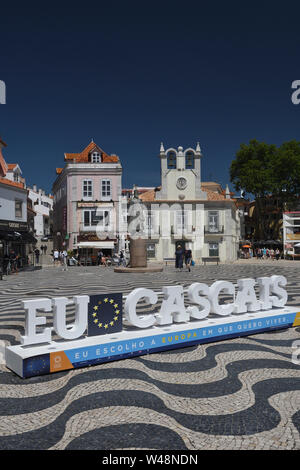eu sign;camara municipal square;cascais;lisbon;portugal Stock Photo