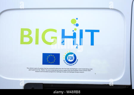 A hydrogen powered vehicle, part of a fleet of council vehicles involved in the Big Hit project which uses renewable energy from a wind turbine and ti Stock Photo