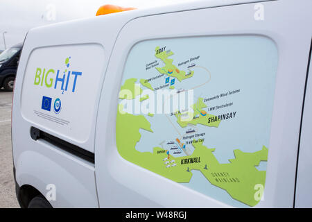 A hydrogen powered vehicle, part of a fleet of council vehicles involved in the Big Hit project which uses renewable energy from a wind turbine and ti Stock Photo