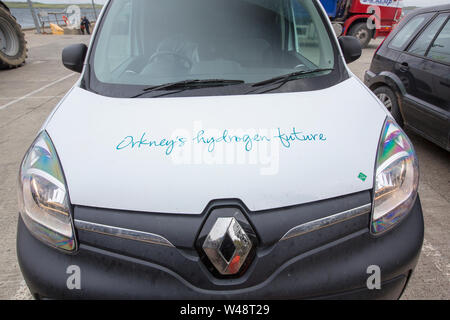 A hydrogen powered vehicle, part of a fleet of council vehicles involved in the Big Hit project which uses renewable energy from a wind turbine and ti Stock Photo