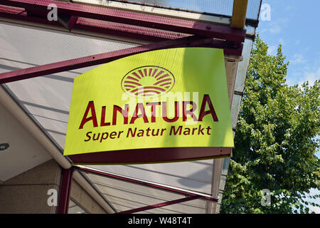 Mannheim, Germany - July 2019 Store sign of German organic supermarket chain called 'Alnatura' Stock Photo