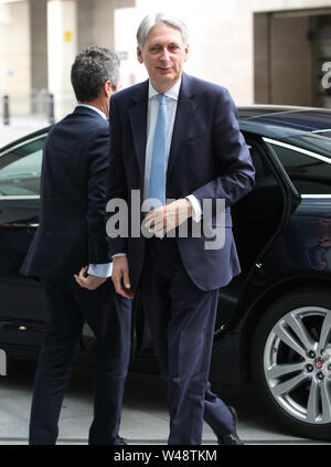 London, UK, 21th July 2019. Philip Hammond Chancellor of the Exchequer seen arriving at the BBC studios Credit: WFPA/Alamy Live News Stock Photo