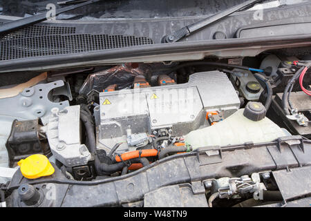 The engine in a hydrogen powered vehicle, part of a fleet of council vehicles involved in the Big Hit project which uses renewable energy from a wind Stock Photo