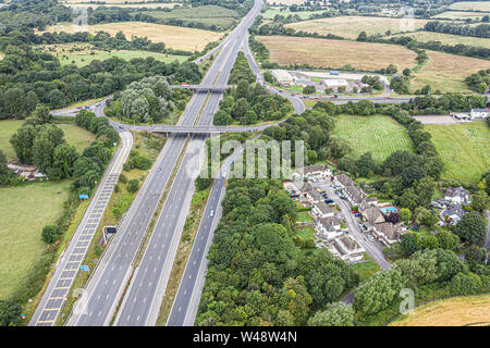 SWINDON UK - JULY 21, 2019: Aerial view of the existing M4 Juntion 15 near Swindon before improvement work starts later this year Stock Photo