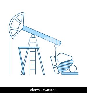 Oil Pump Icon. Thin Line With Blue Fill Design. Vector Illustration. Stock Vector