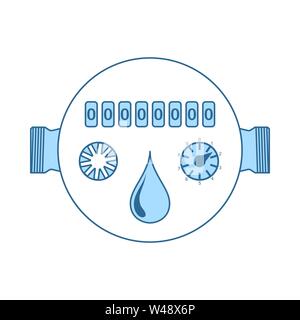 Water Meter Icon. Thin Line With Blue Fill Design. Vector Illustration. Stock Vector
