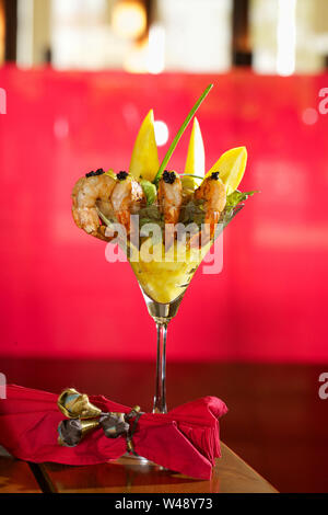 Shrimp cocktail served in a stem glass Stock Photo