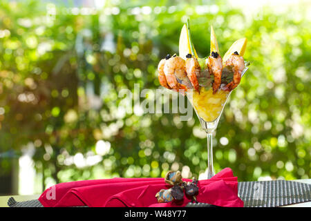 Shrimp cocktail served in a stem glass Stock Photo