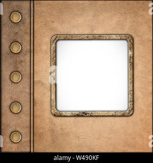 Grunge Style Vintage leather Album Cover with Photo Frame Stock Photo