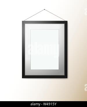 empty rectangular picture frame with shadow on wall vector illustration Stock Vector