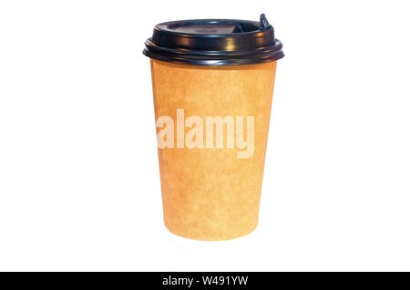 Coffee to go in a disposable paper cup isolated on white Stock Photo