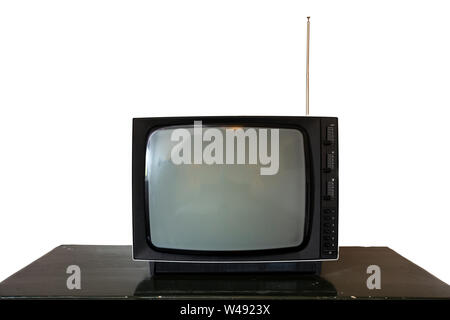 Black old vintage television isolated on white background. Retro design, space for text Stock Photo