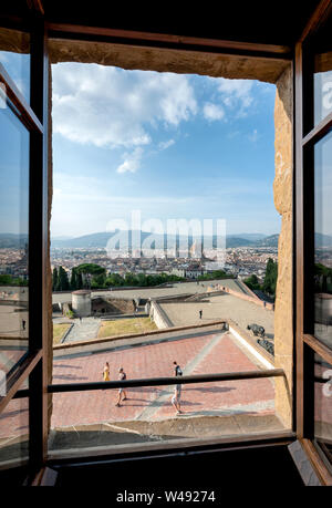 Florence, Italy - 2019, July 7: Florence city skyline. View panorama from a window of the Fort Belvedere.