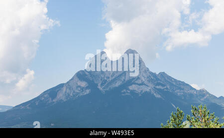 Massif and mountain peak El Pedraforca. It is one of the most emblematic mountains of Catalonia, Spain, the district of Bergada, in the province of Ba Stock Photo