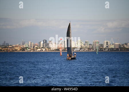 Sailing Yacht Boat in Sunny Afternoon on Port Phillip Bay Melbourne Victoria Australia Stock Photo