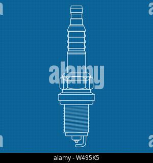 Spark Plug. Illustration on blueprint background Stock Vector