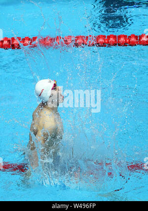 (190721) -- GWANGJU, July 21, 2019 (Xinhua) -- Sun Yang of China reacts after the men's 400m freestyle final at the Gwangju 2019 FINA World Championships in Gwangju, South Korea, July 21, 2019. (Xinhua/Tao Xiyi) Stock Photo