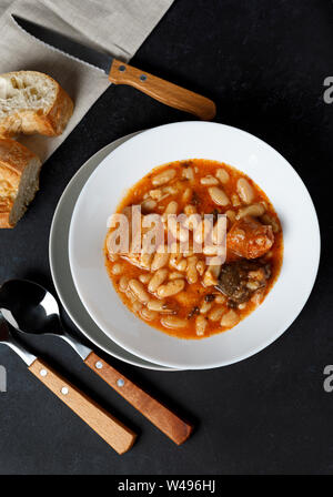 Fabada Asturiana. Cooked beans. Stock Photo