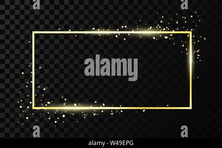 Golden frame template with glitter effect for banner, poster or postcard. Gold square shape frame with space for text. Banner frame template. Vector i Stock Vector