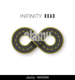 Endless realistic road in shape of infinity sign. Graphic transportation concept. Vector illustration isolated on white Stock Vector
