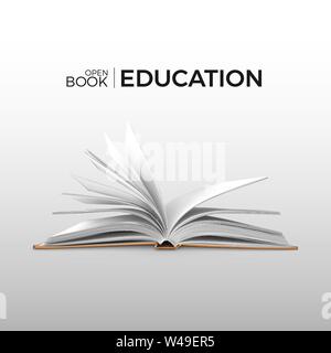 Education and study realistic open book with white pages. Textbook template. Vector illustration Stock Vector