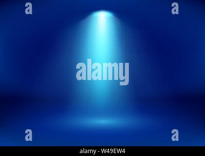 Empty Blue Studio and Spotlight. Bright shiny rays. Vector illustration Stock Vector