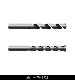 Realistic steel Drill Bits. Vector illustration isolated on white background Stock Vector