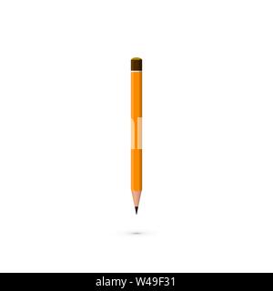 Yellow realistic pencil with shadow. Vector illustration isolated on white background Stock Vector