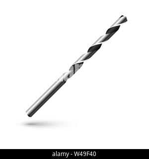 Realistic steel Drill Bit. Icon of drill. Vector illustration isolated on white background Stock Vector