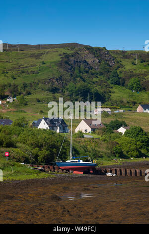 The village of Uig, lies at the head of the sheltered inlet of Uig Bay on the west coast of the Trotternish peninsula on the Isle of Skye, Scotland. Stock Photo