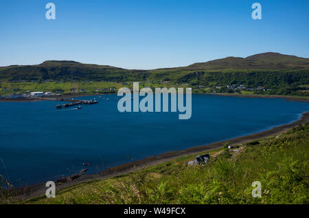 The village of Uig, lies at the head of the sheltered inlet of Uig Bay on the west coast of the Trotternish peninsula on the Isle of Skye, Scotland. Stock Photo