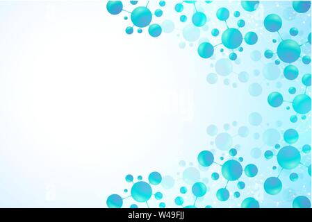 Abstract molecules background. DNA, Atoms. Molecular structure with blue spherical particles. Medical, science and technology innovation concept Stock Vector