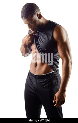 Young muscular African man shirtless with six pack abs Stock Photo - Alamy